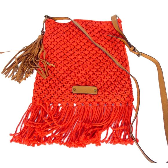 Lucky Brand Handbags - LUCKY BRAND Red Macrame Fringe Crossbody Bag